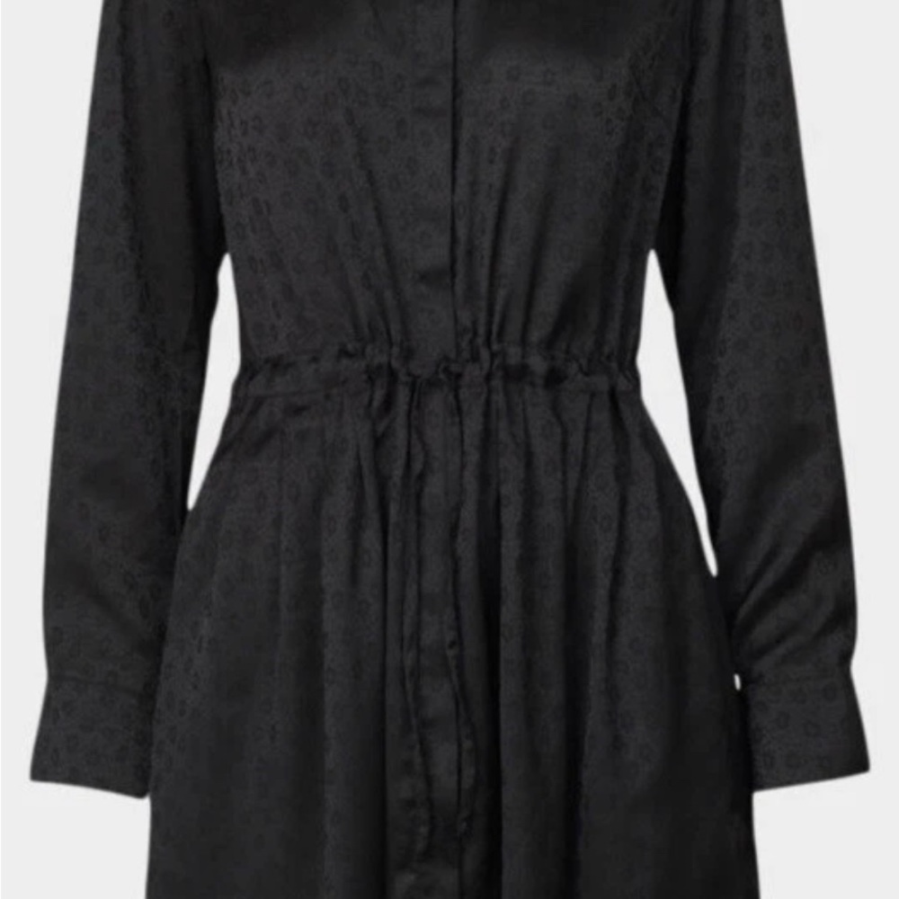 SAMSOE Monique Long Sleeve Shirt Dress in Black Floral Size Large